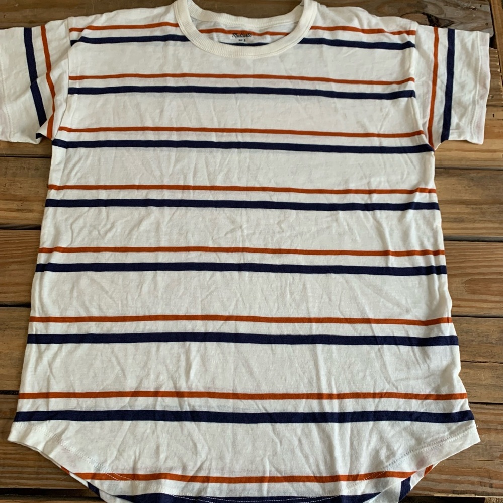 NWT Madewell Whisper Cotton Rib-Crewneck Tee in Smithly Stripe Sz Small #AI538